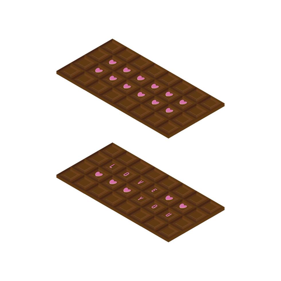 Schokoladenvektor mit isometrischem Design und Liebesbriefen und Symbolillustration im Inneren vektor