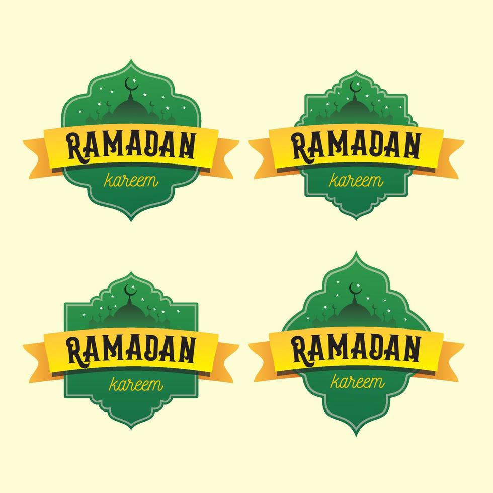 uppsättning av islamiska märke i grön och gul färg vektor