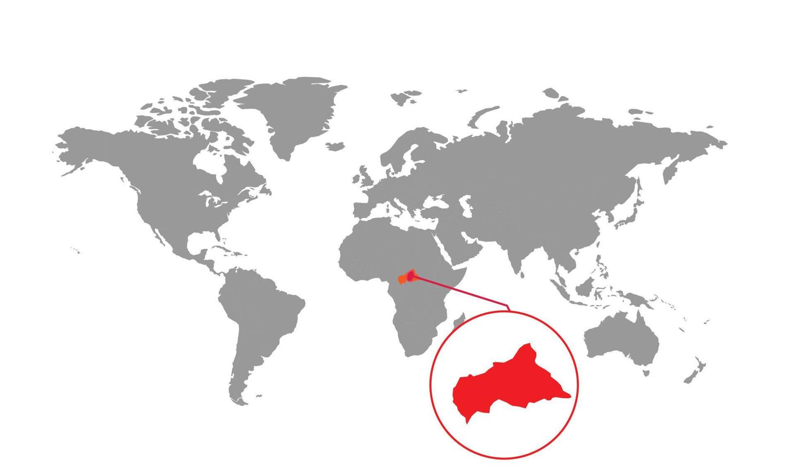 centralafrikanska republiken kartfokus. isolerad världskarta. isolerad på vit bakgrund. vektor illustration.
