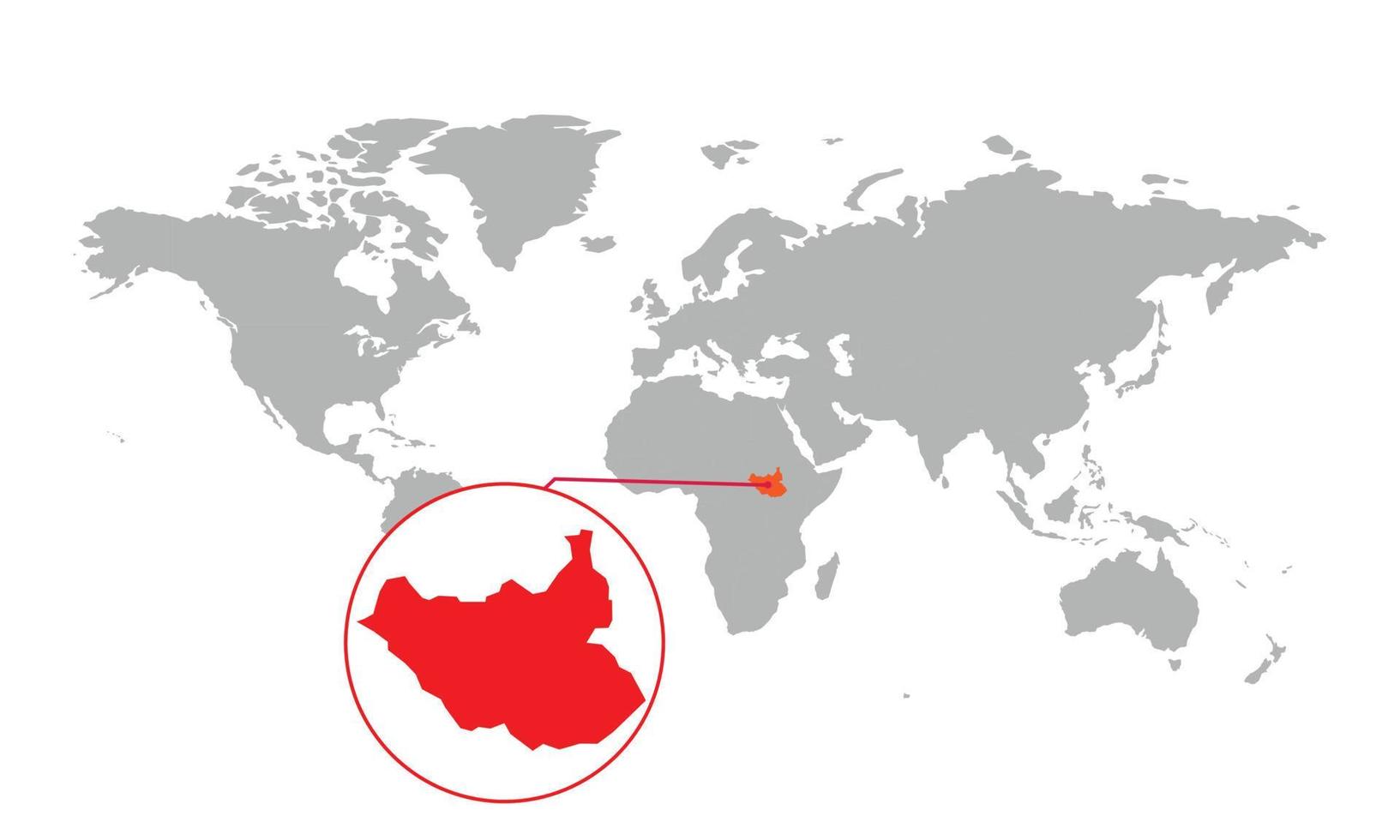 södra sudan kartfokus. isolerad världskarta. isolerad på vit bakgrund. vektor illustration.