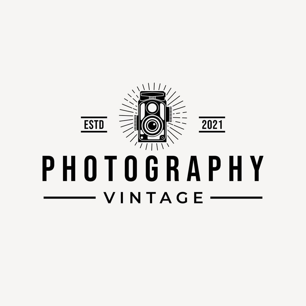 vektorgrafik av vintage kamera logotyp. retro fotograf illustration vektor