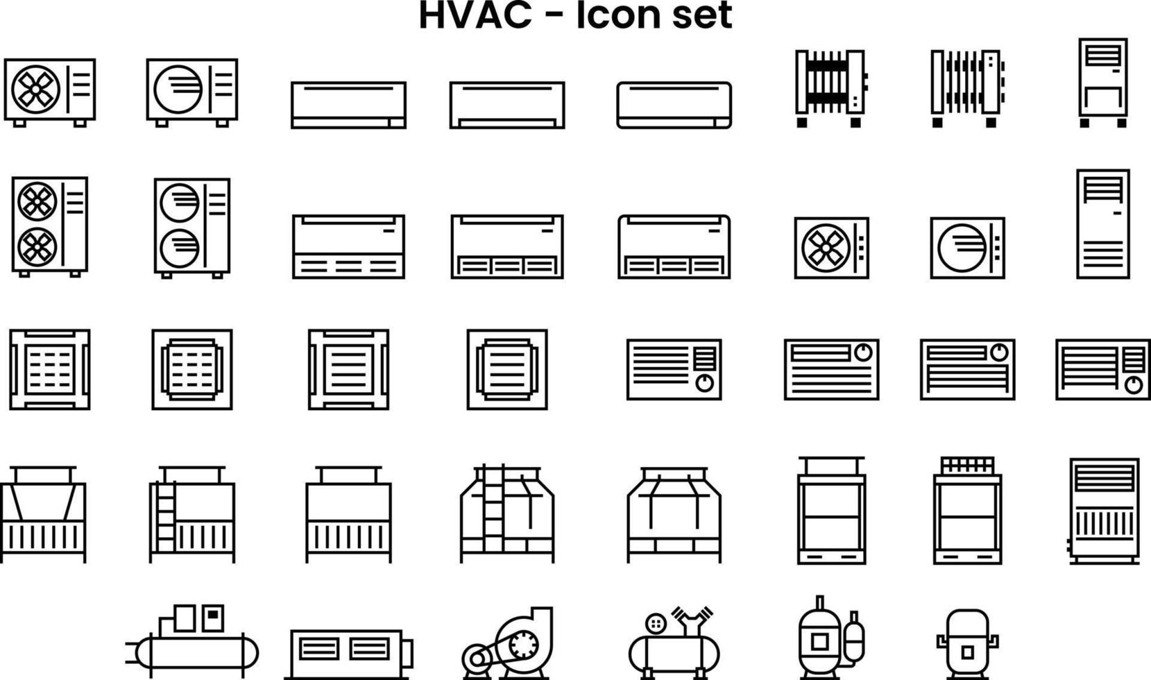 flaches ikonenset von hvac-geräten oder klimaanlagenprodukten mit verschiedenen typen in minimalem einfachem stil vektor