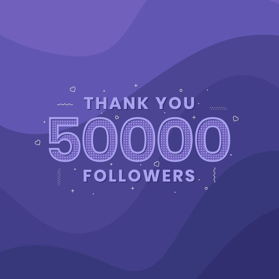 tack 50 000 följare, mall för gratulationskort för sociala nätverk. vektor