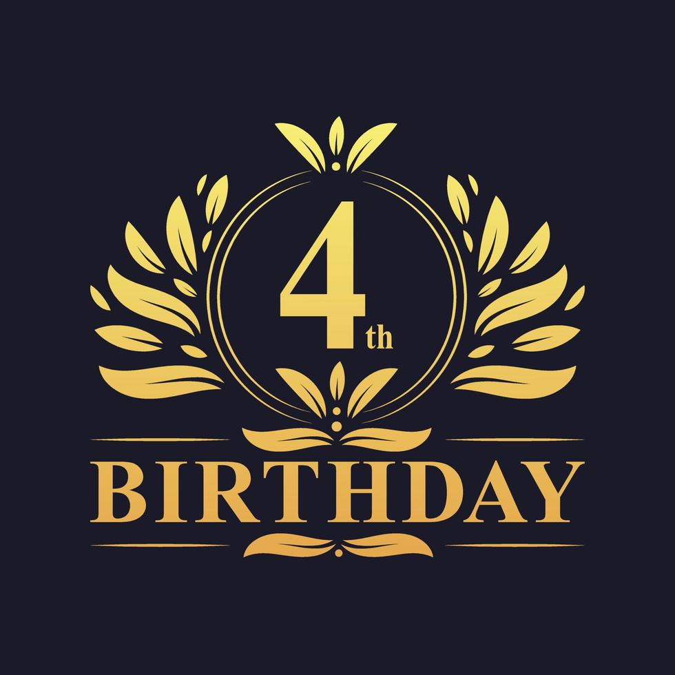 luxuriöses Logo zum 4. Geburtstag, 4 Jahre Feier. vektor
