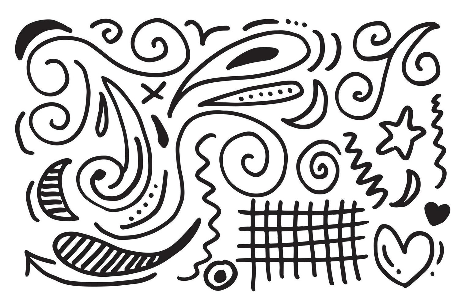 hand gezeichneter vektor skizzenhafter gekritzelkarikatursatz von locken und wirbeln dekorative elemente für konzeptdesign