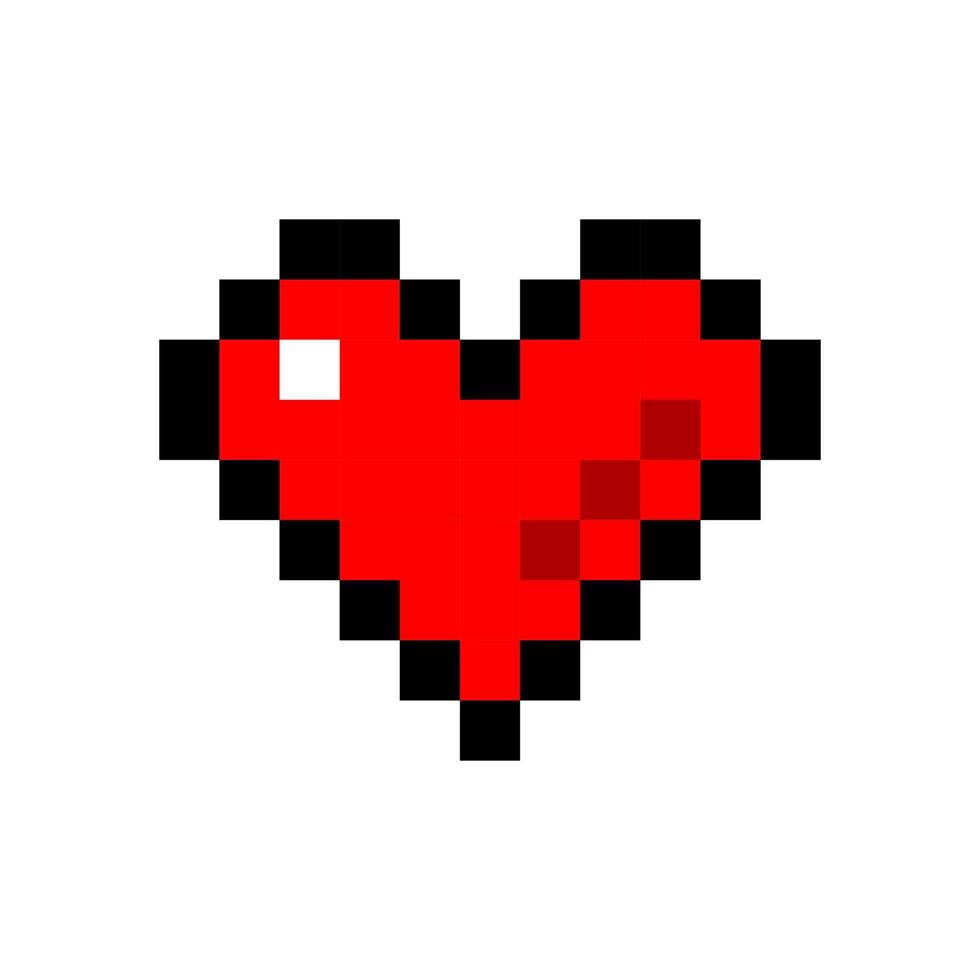 rött pixel hjärta. symbol för romantisk kärlek och 8-bitars spelliv. hälsa tecken i arkadspel och vänliga online vektor godkännande