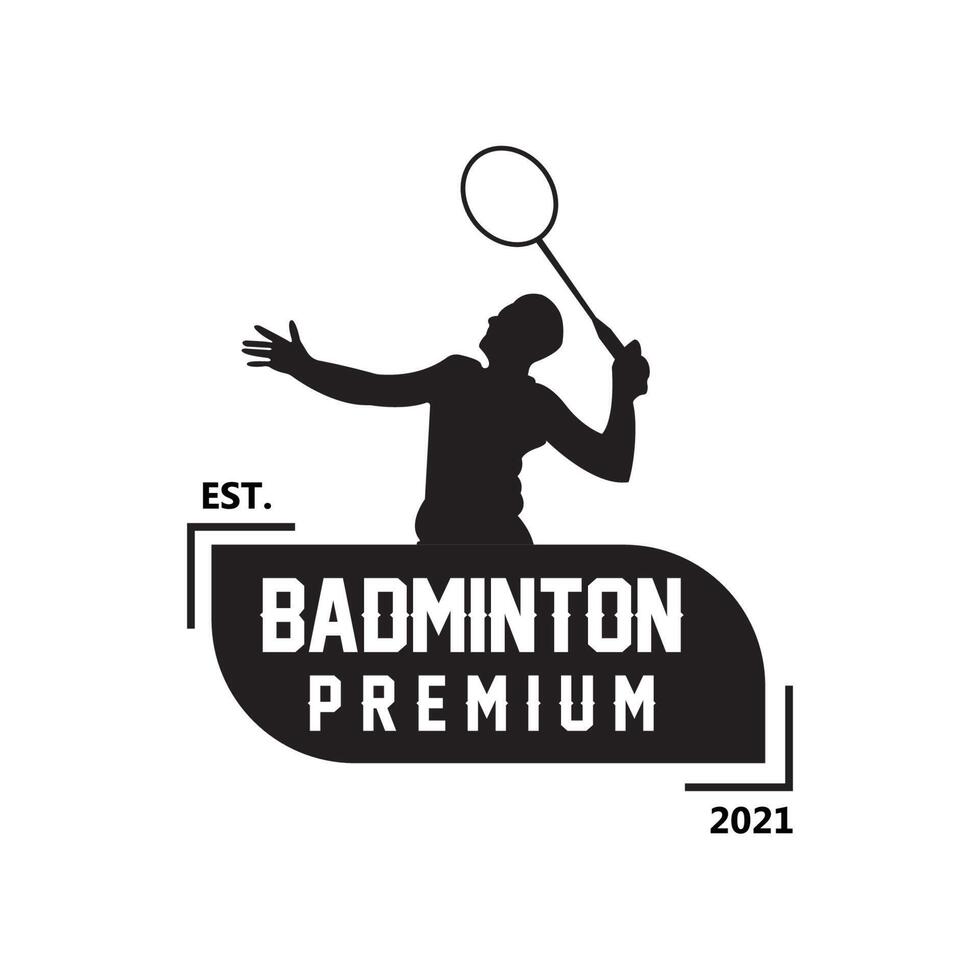 badminton logotyp ikon vektor, sportspelare, med racket, premium retro koncept vektor