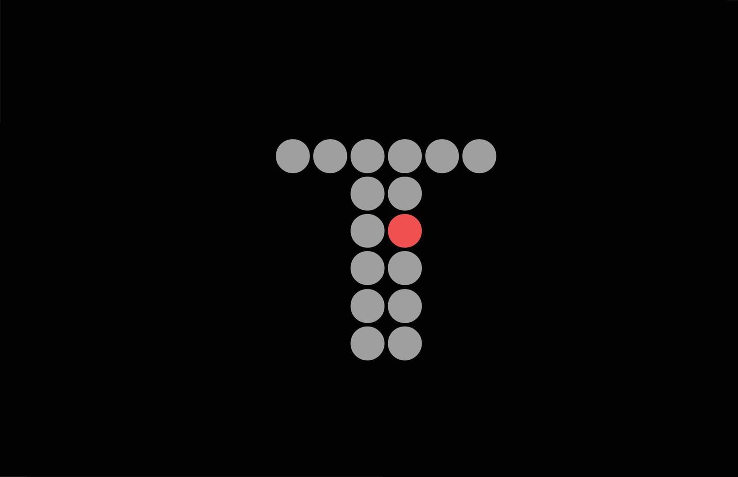 t gepunktetes rotes graues Alphabet-Buchstaben-Symbol-Logo-Design. kreative vorlage für unternehmen und unternehmen mit punkt vektor