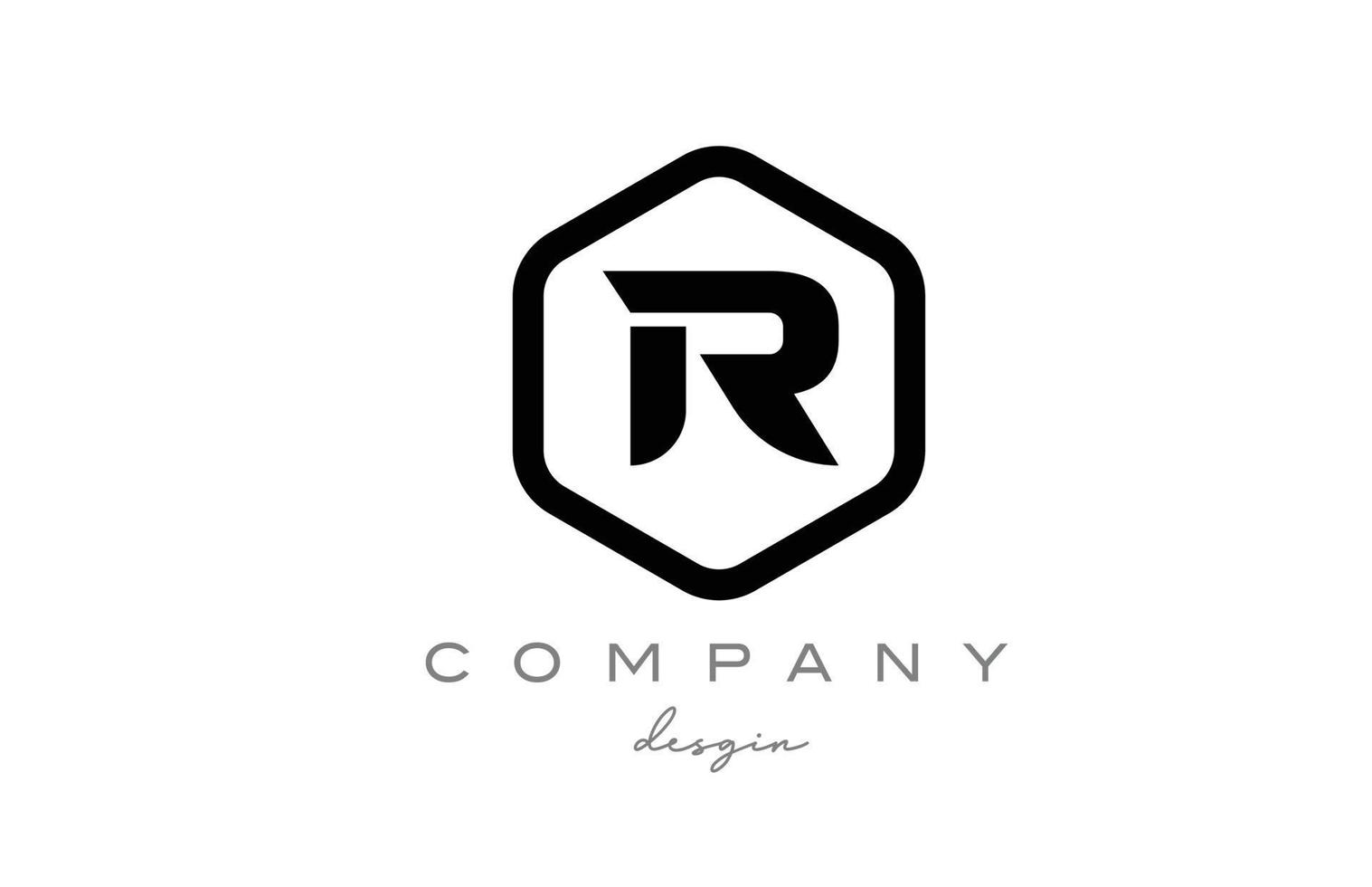 svart och vit r alfabetet bokstaven logotyp ikon design med hexagon. kreativ mall för företag och företag vektor