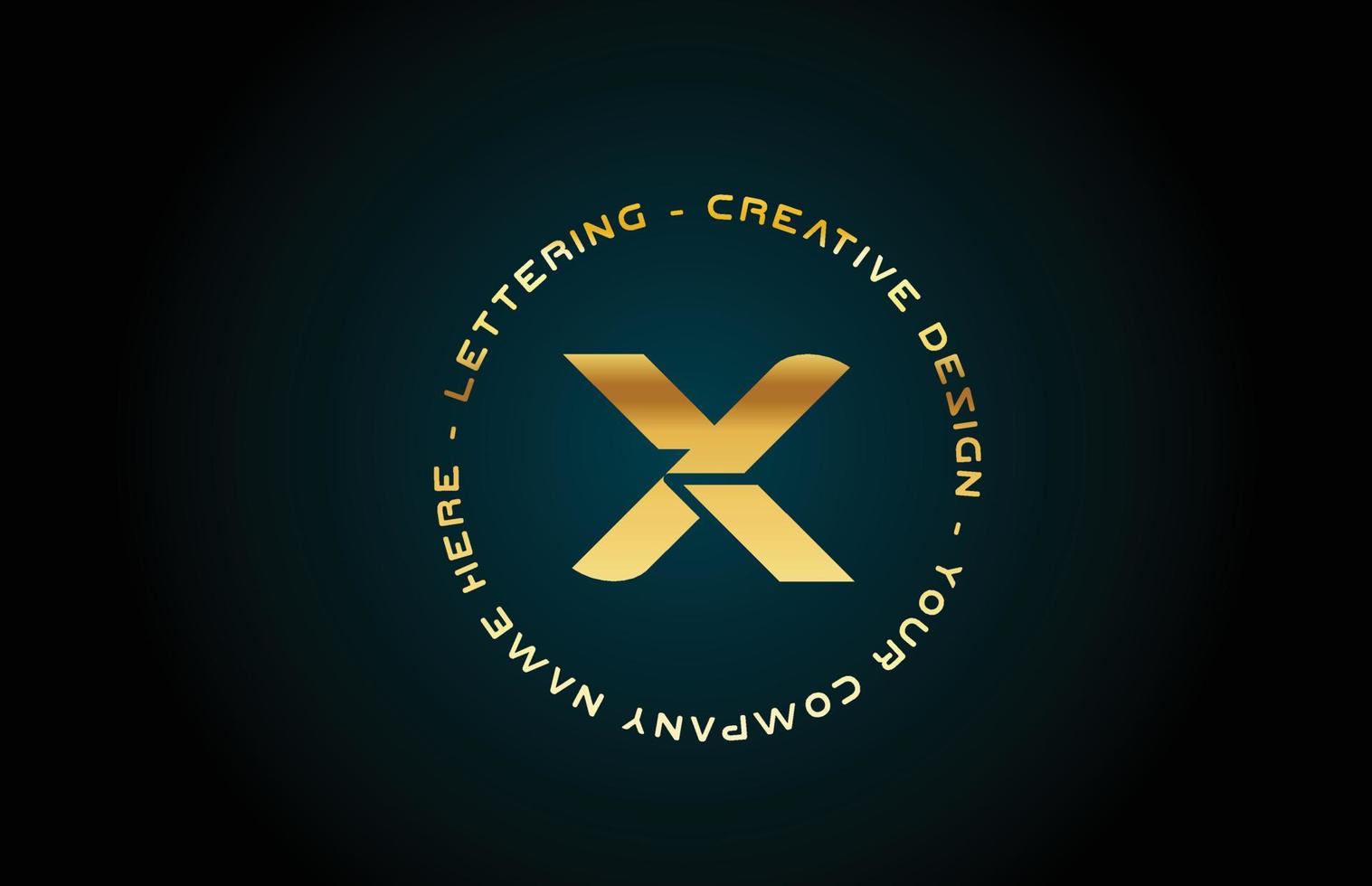 guld x alfabetet bokstaven logotyp ikon design med text. gyllene kreativ mall för företag och företag med cirkel vektor