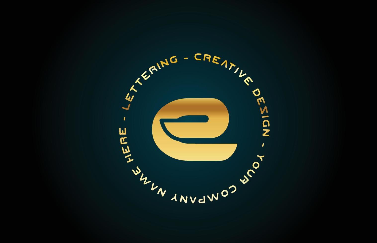 guld e alfabetet bokstaven logotyp ikon design med text. gyllene kreativ mall för företag och företag med cirkel vektor