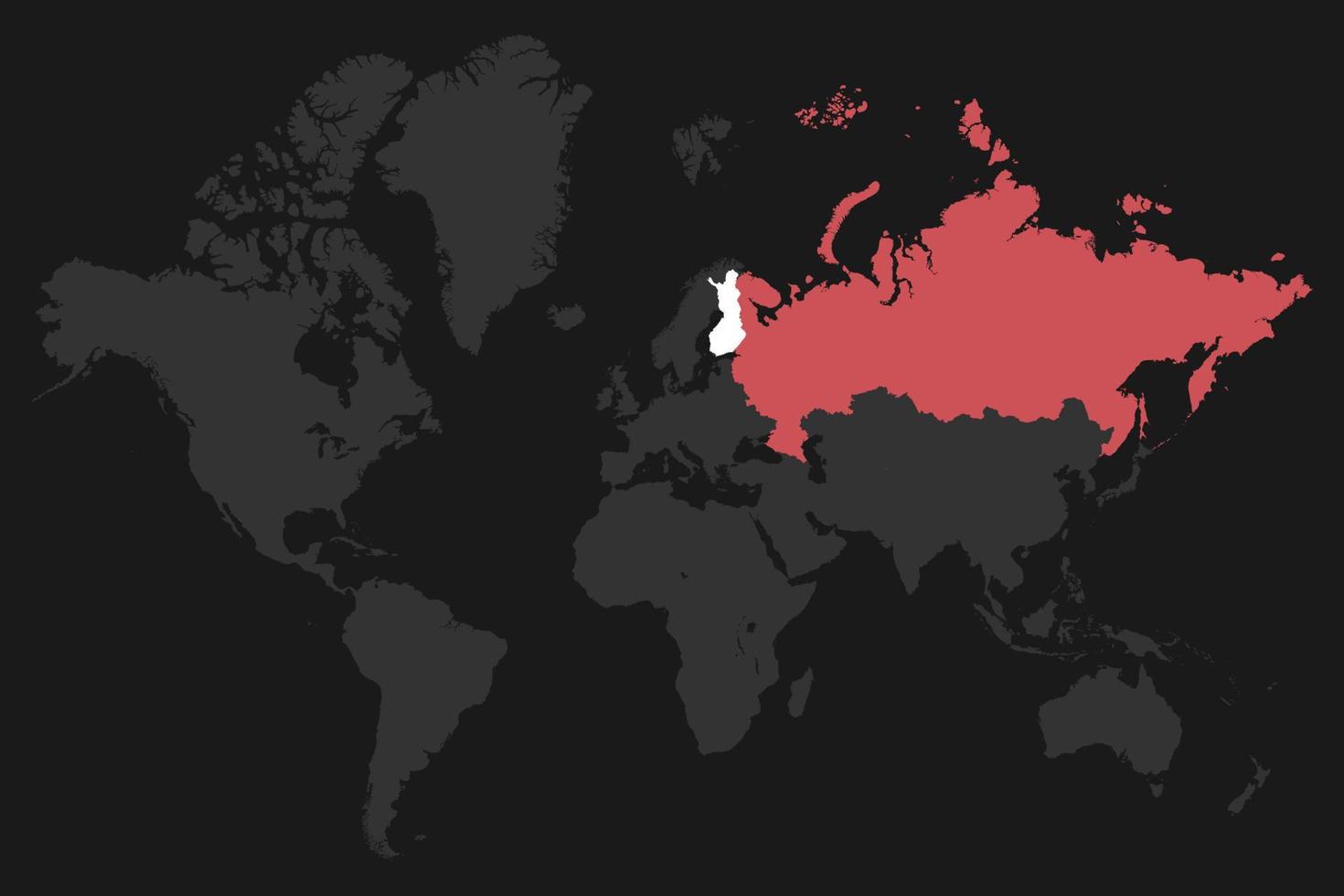 graue weltkarte mit rotem russland und weißer karte finnland. vektor