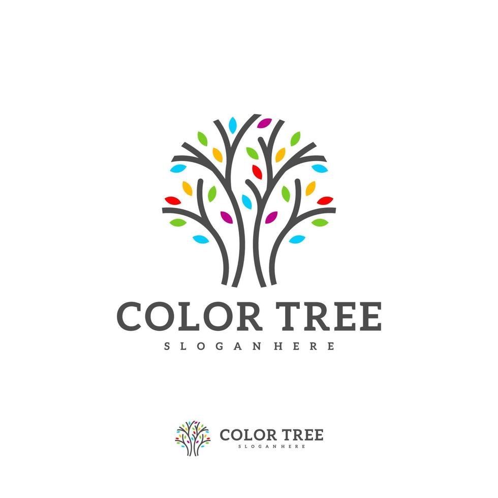 färgglada träd logotyp vektor mall, kreativa träd logotyp designkoncept