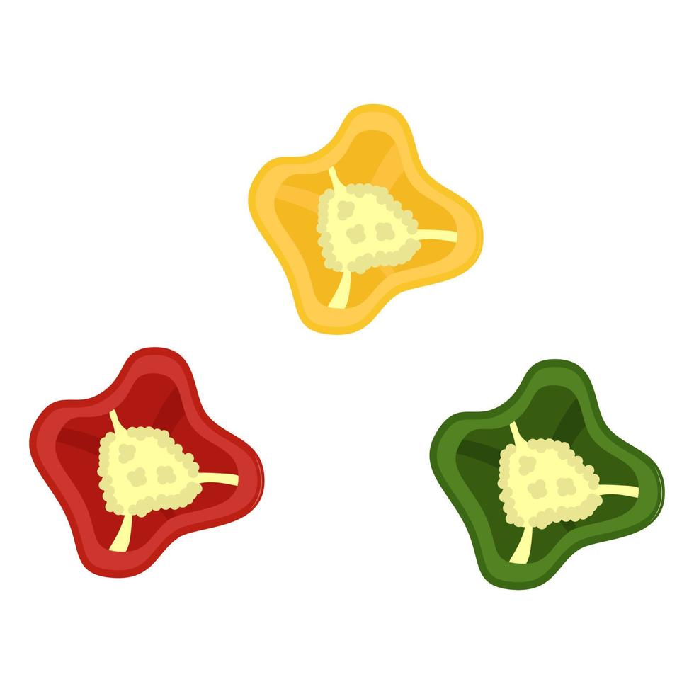 ein Stück rote, gelbe und grüne Paprika isoliert auf weißem Hintergrund. flache vektorillustration. vektor