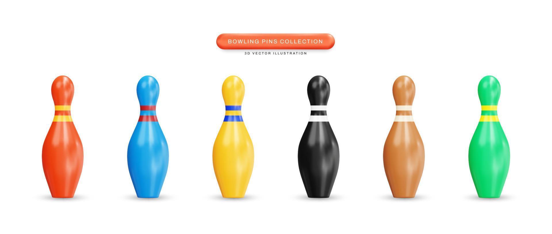 bowling pins samling realistisk 3d vektorillustration vektor