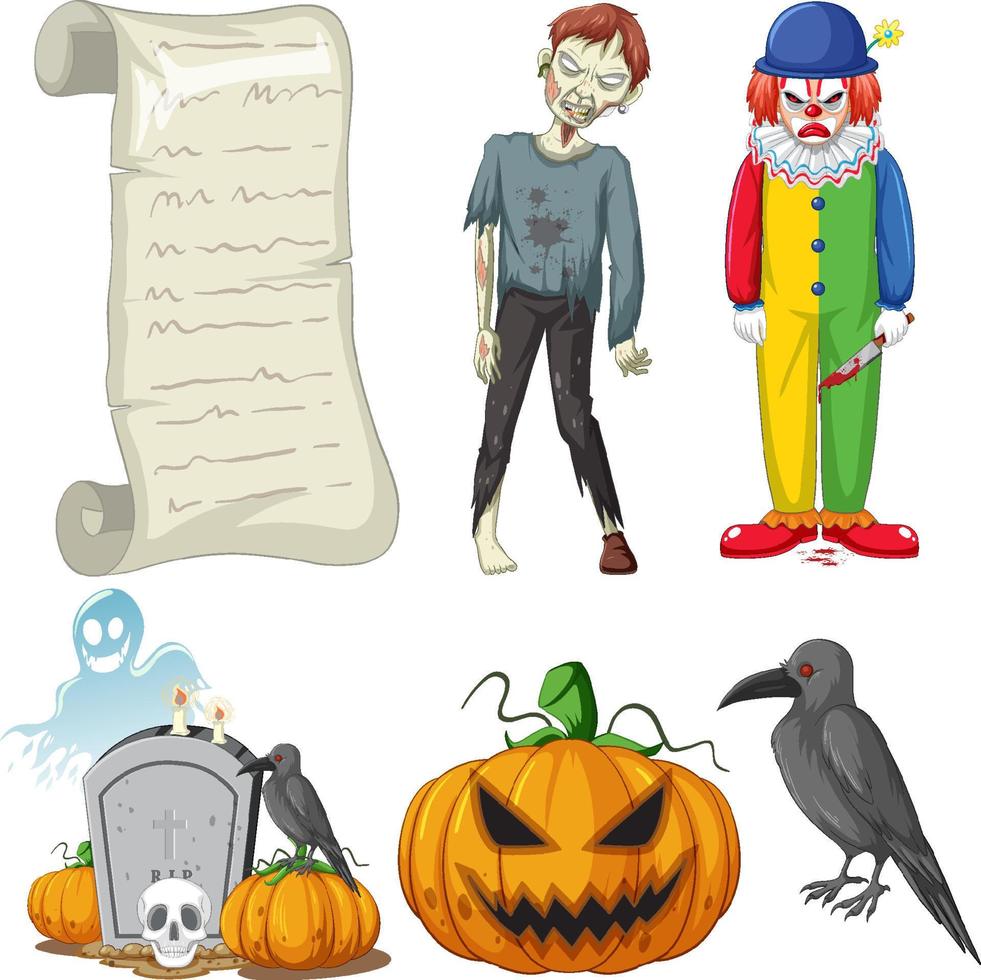 halloween-tema med zombie och clown vektor