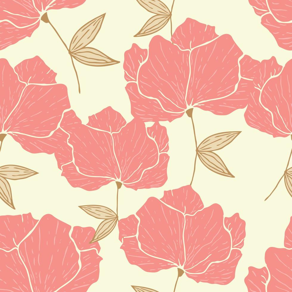 seamless mönster med vårblommor och löv. handritad bakgrund. blommönster för tapeter eller tyg. botanisk kakel. vektor