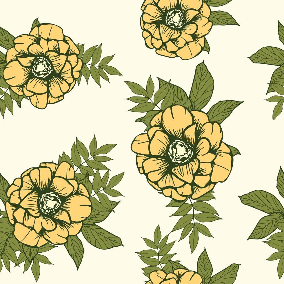 Anemone Blumen und Blätter Musterdesign Hintergrund. tropisches naturverpackungspapier oder textildesign. schöner Druck mit handgezeichneten exotischen Pflanzen. vektor