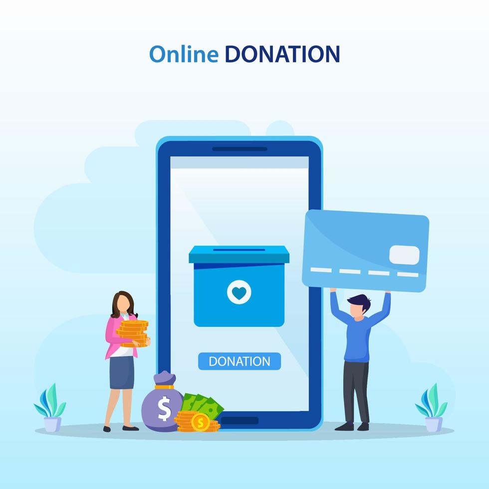 online donation illustration. välgörenhet och donationswebbaffisch, människor donerar pengar. vektor