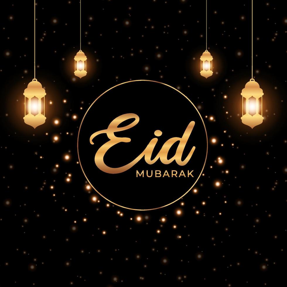 Eid Mubarak-Grußkarte. goldene laternen und sterne auf schwarzem hintergrund. Vektor-Illustration vektor