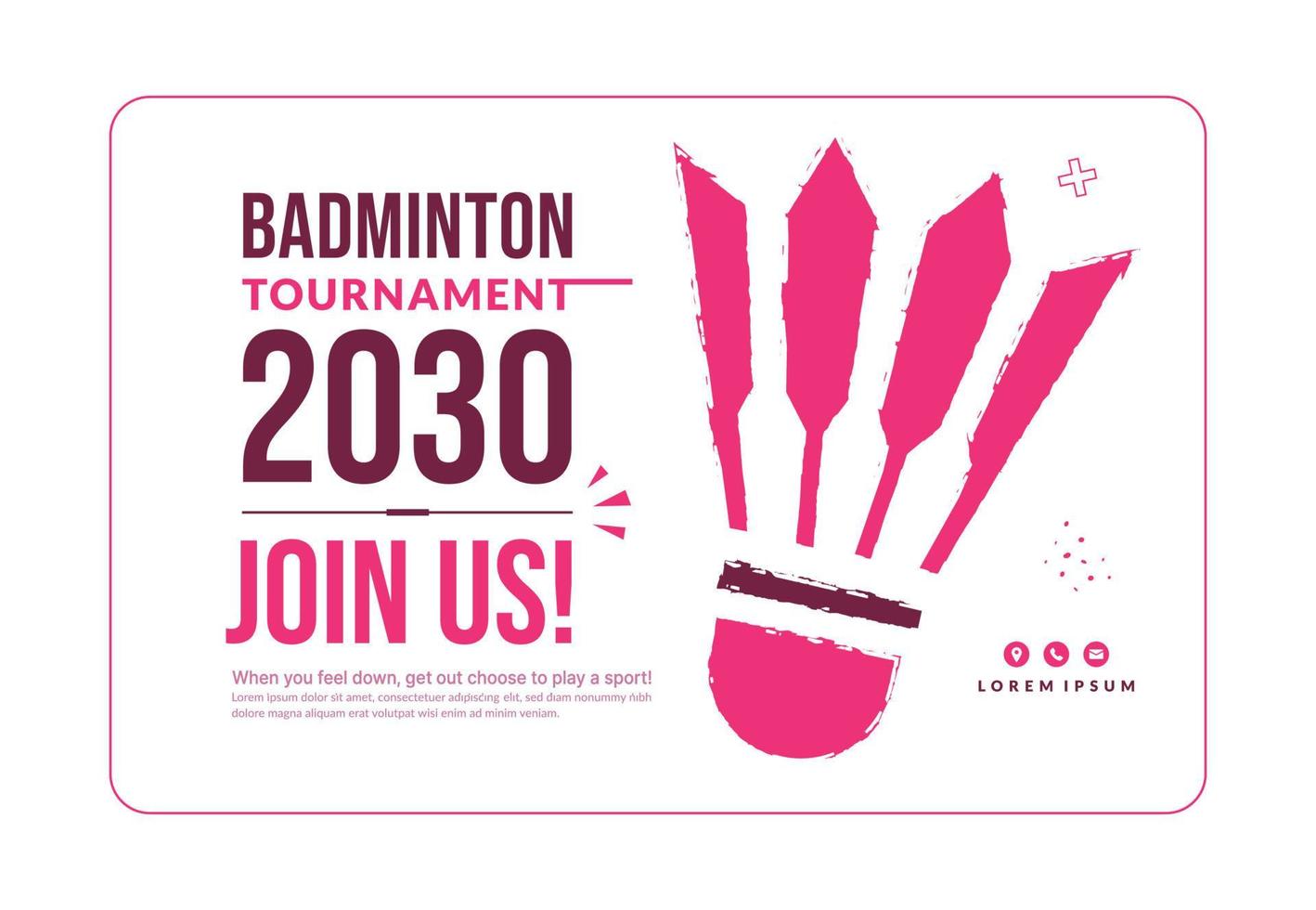badmintonturnering affischmall med fjäderbollen isolerad på vit bakgrund, minimal tävlingsinbjudan i platt design vektor