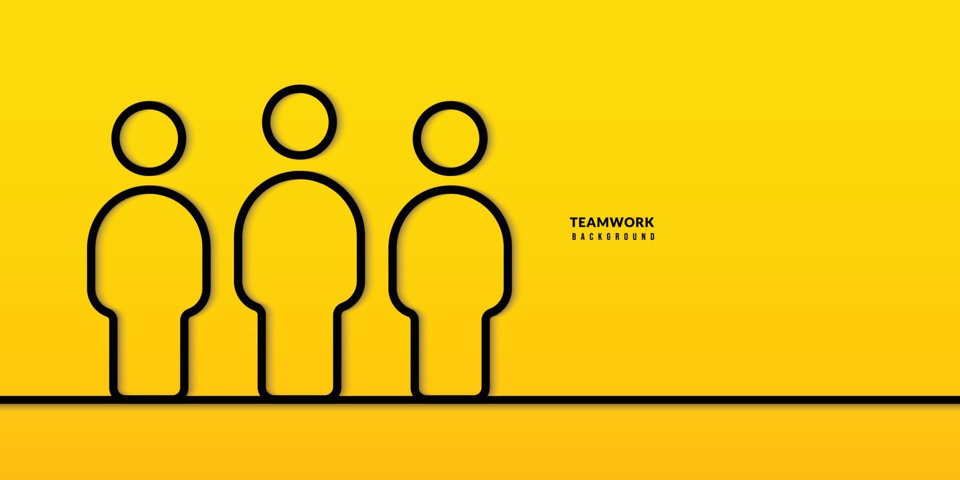 Teamarbeit Geschäftskonzept minimales Liniendesign auf gelbem Hintergrund. Analyse und Planung, Projektmanagement-Vektorillustration vektor