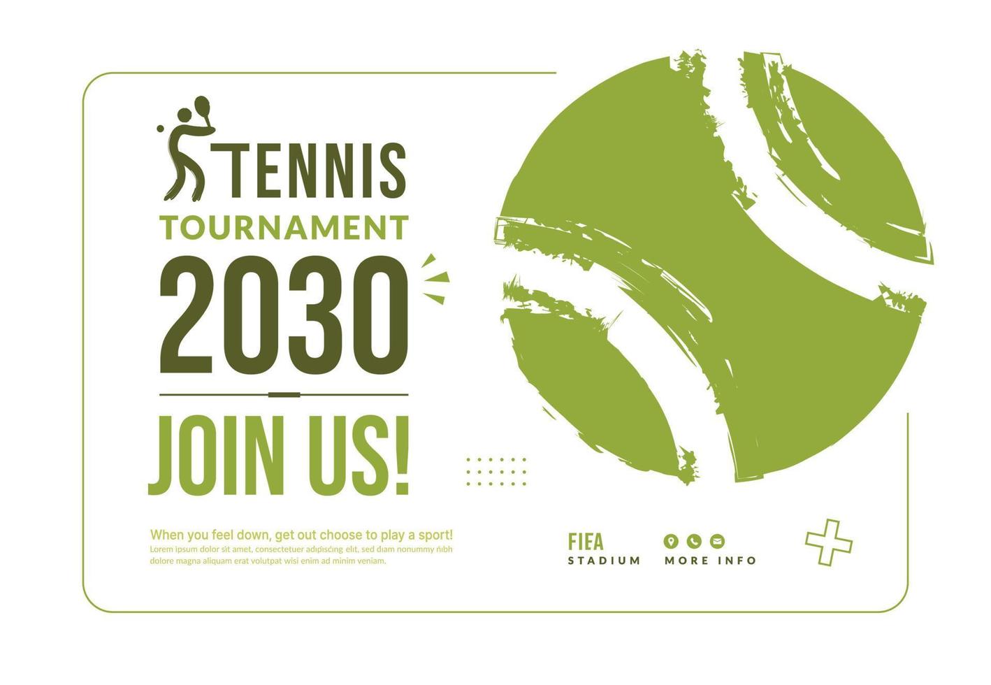 Tennisturnier-Plakatvorlage mit Ball isoliert auf weißem Hintergrund, minimale Wettbewerbseinladung im flachen Stil vektor