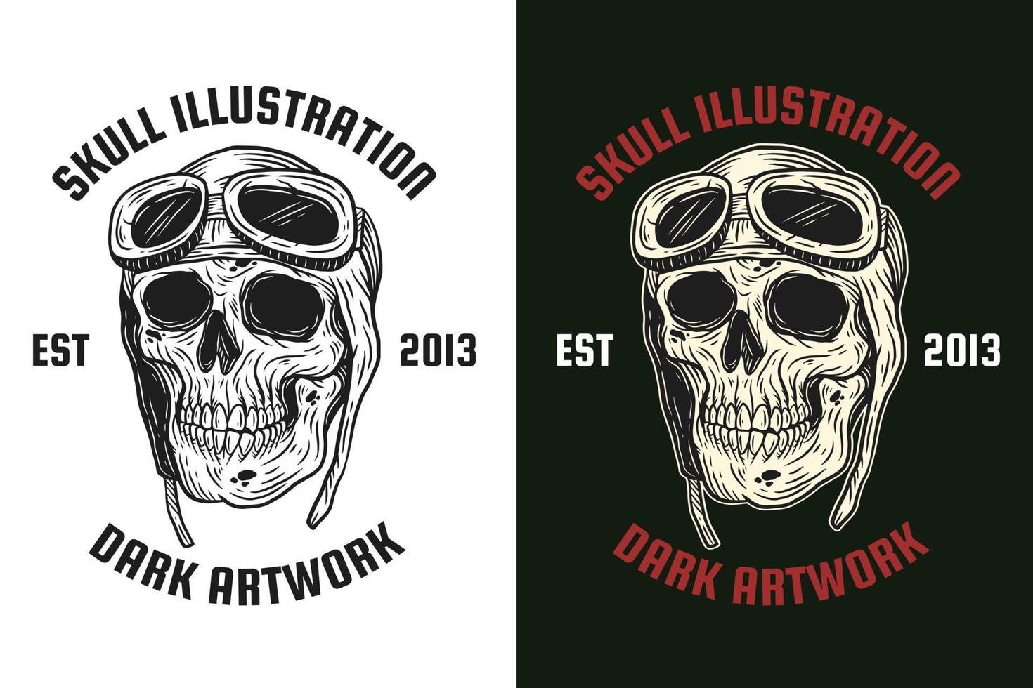 set dödskalle med hatt mörk illustration dödskalle ben huvud handritad kläckningskontur symbol tatuering varor t-shirt merch vintage vektor