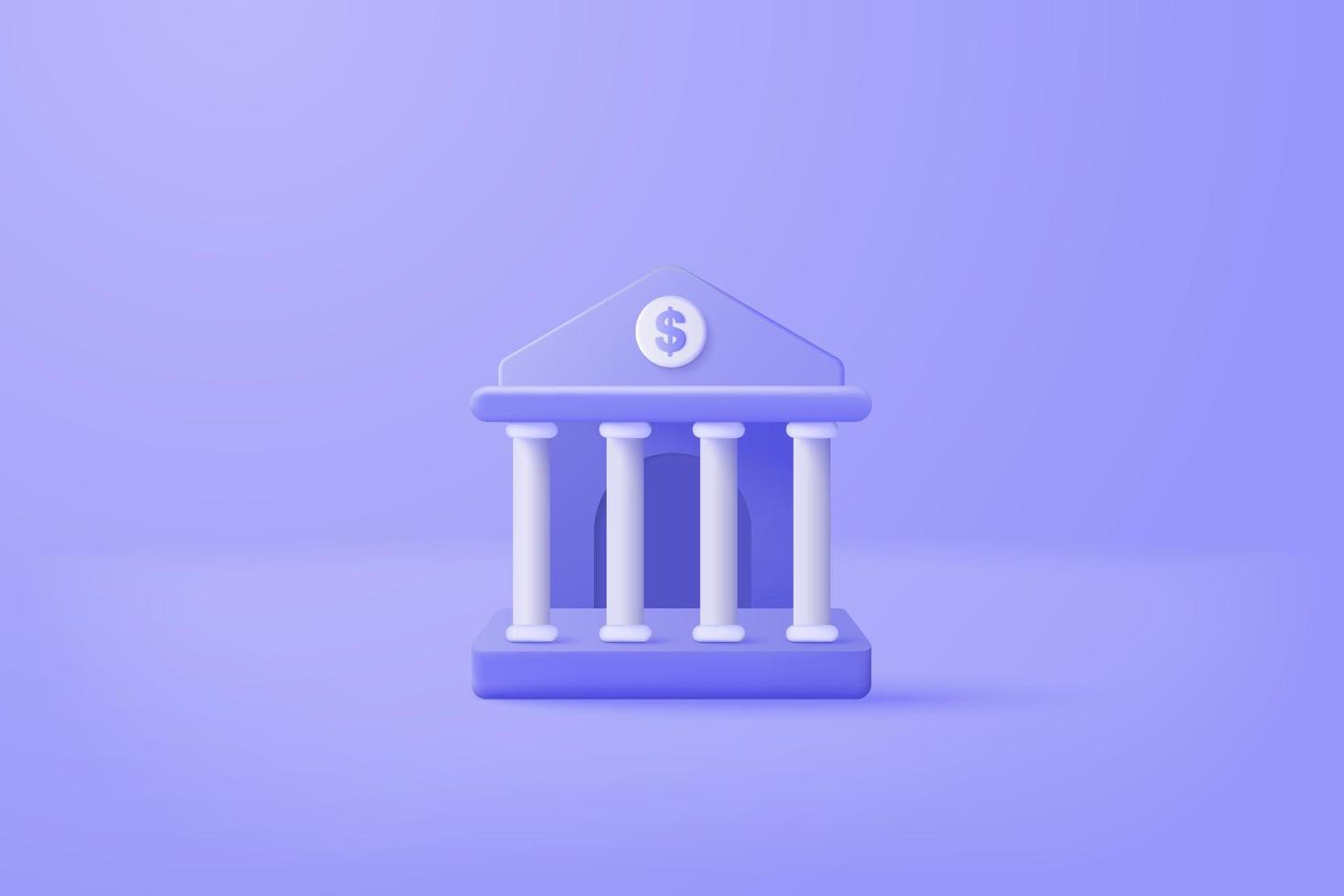 3d minimale bankeinlagen und abhebungen, transaktionsservice von geld, bankfinanzkonzept. Bankgebäude mit Cartoon-Icon-Stil im Hintergrund. 3D-Bankvektor rendern auf isoliertem blauem Hintergrund vektor