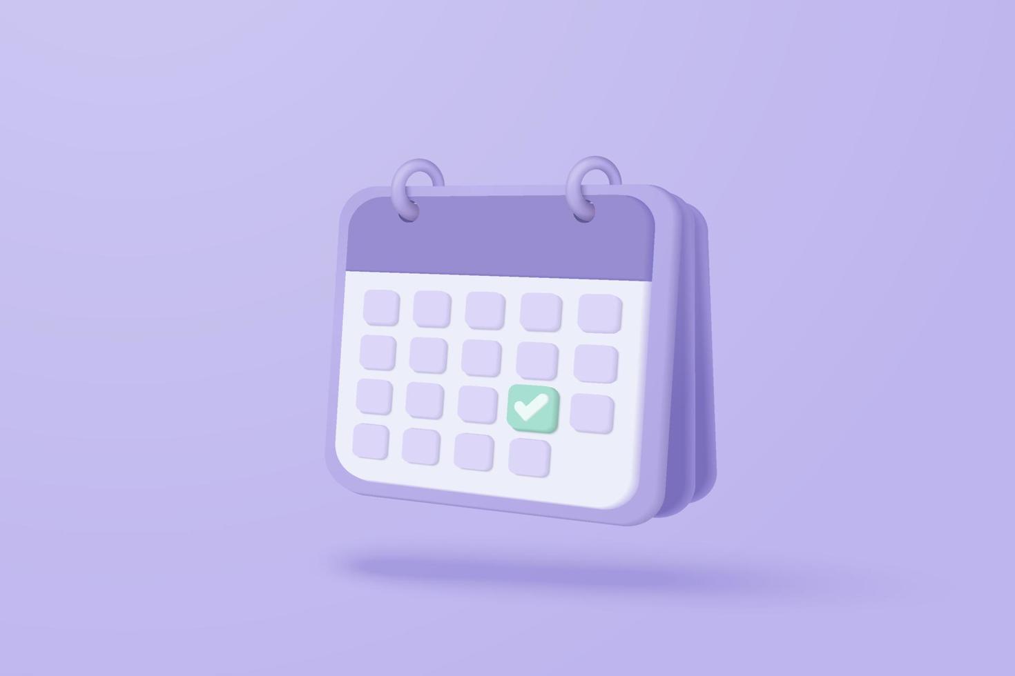 3D-Kalender markiertes Datum für wichtigen Tag auf violettem Hintergrund. kalender mit markierung für plantermin, ereignistag, urlaubsplanungskonzept 3d-vektor rendern isolierten pastellhintergrund vektor