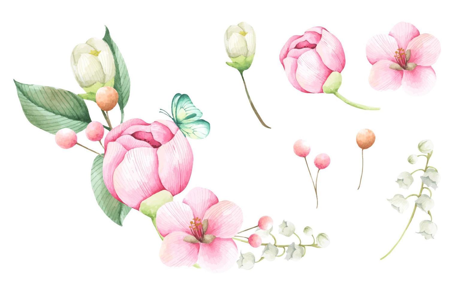 Blumensträuße. Hochzeitssträuße im Aquarell-Stil. vektor