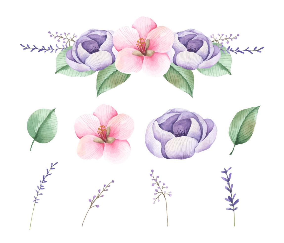 Blumensträuße. Hochzeitssträuße im Aquarell-Stil. vektor