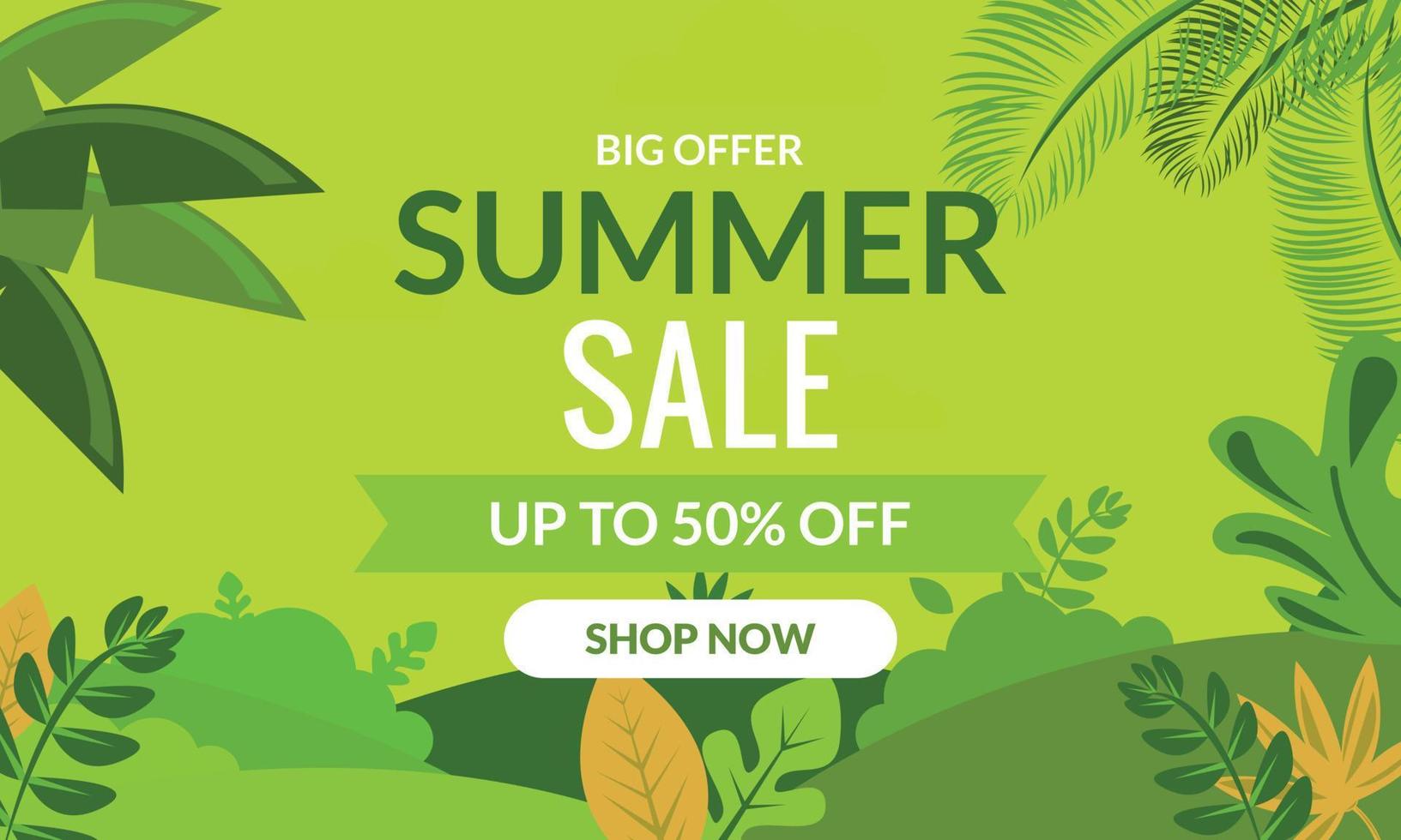 sommar försäljning banner mall med tropiska löv. specialerbjudande försäljning för sommartid banner vektor. sociala medier marknadsföring sommar koncept vektor