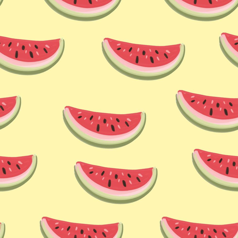 seamless mönster med vattenmeloner. vattenmelon skivor isolerad på gul bakgrund. vektor