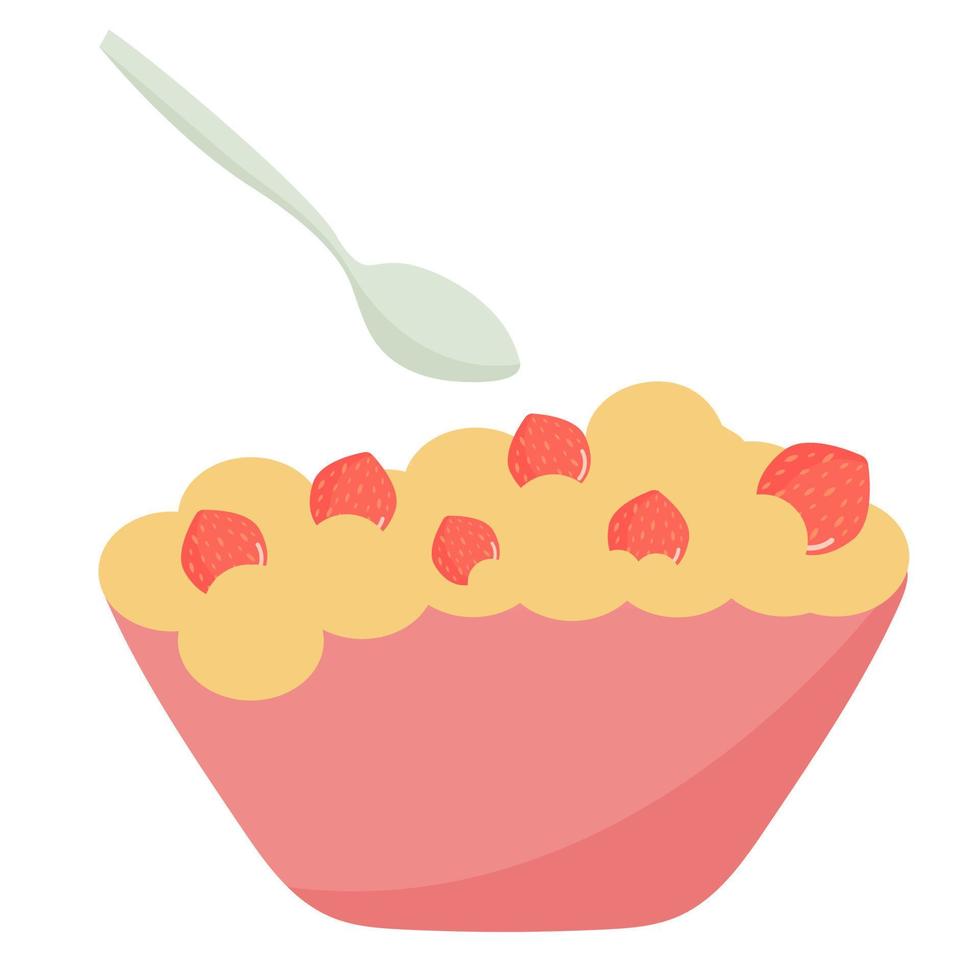 Haferflocken mit Erdbeeren in einer Tasse mit einem Löffel. Müsli-Milch-Frühstück. gesundes Essen. vektor