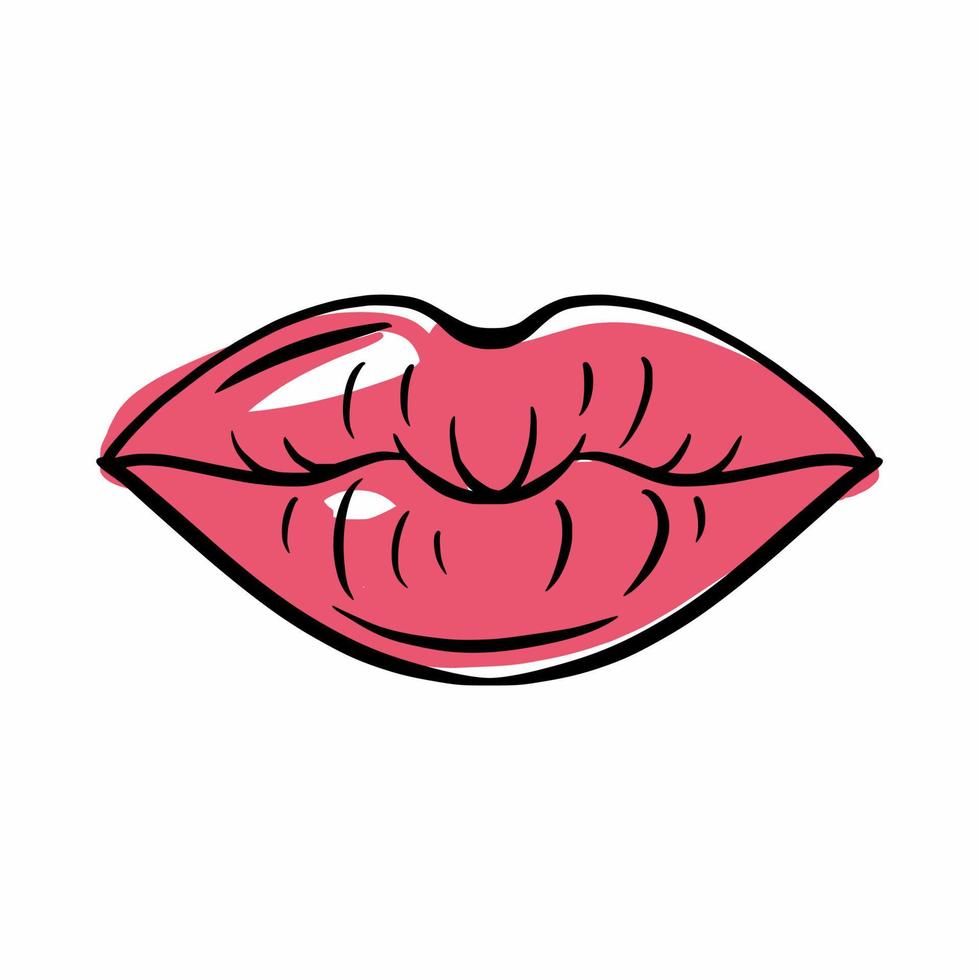 Frauenlippen mit Lippenstift bemalt, Handzeichnung vektor