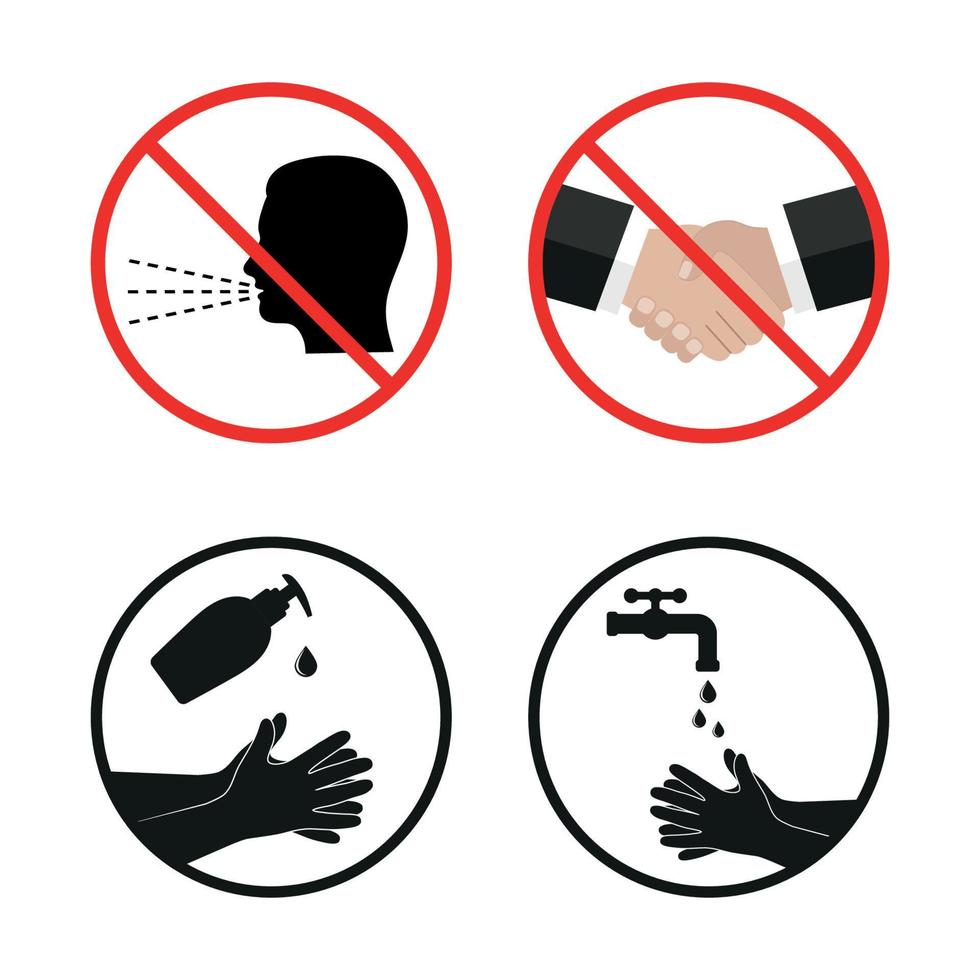 nicht husten, Hände schütteln, Hände waschen und Antiseptika verwenden vektor