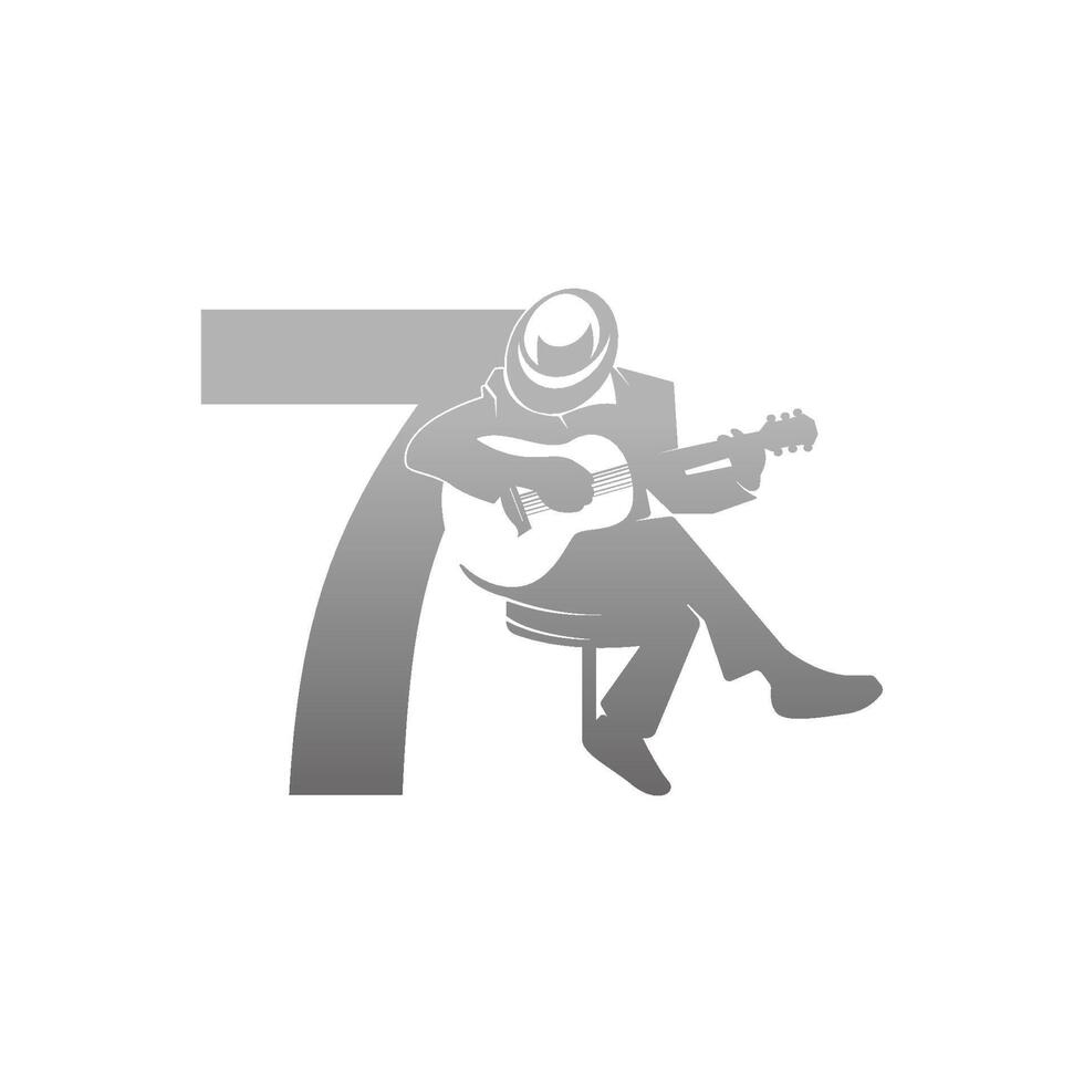 Silhouette einer Person, die neben der Abbildung Nummer 7 Gitarre spielt vektor