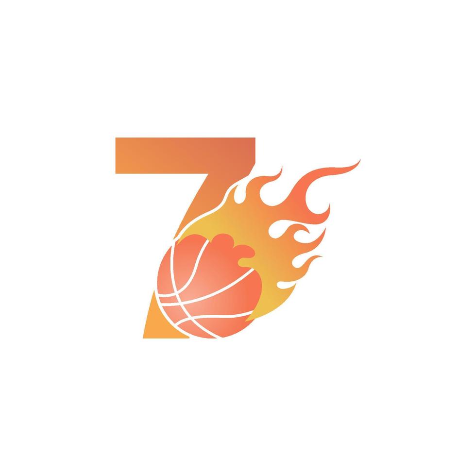 nummer 7 med basketboll i brand illustration vektor