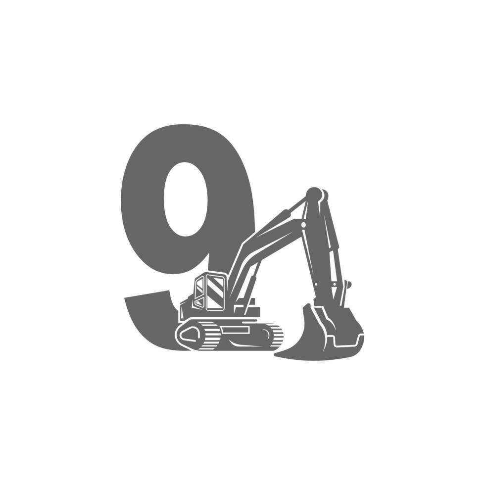 grävmaskin ikon med nummer 9 design illustration vektor