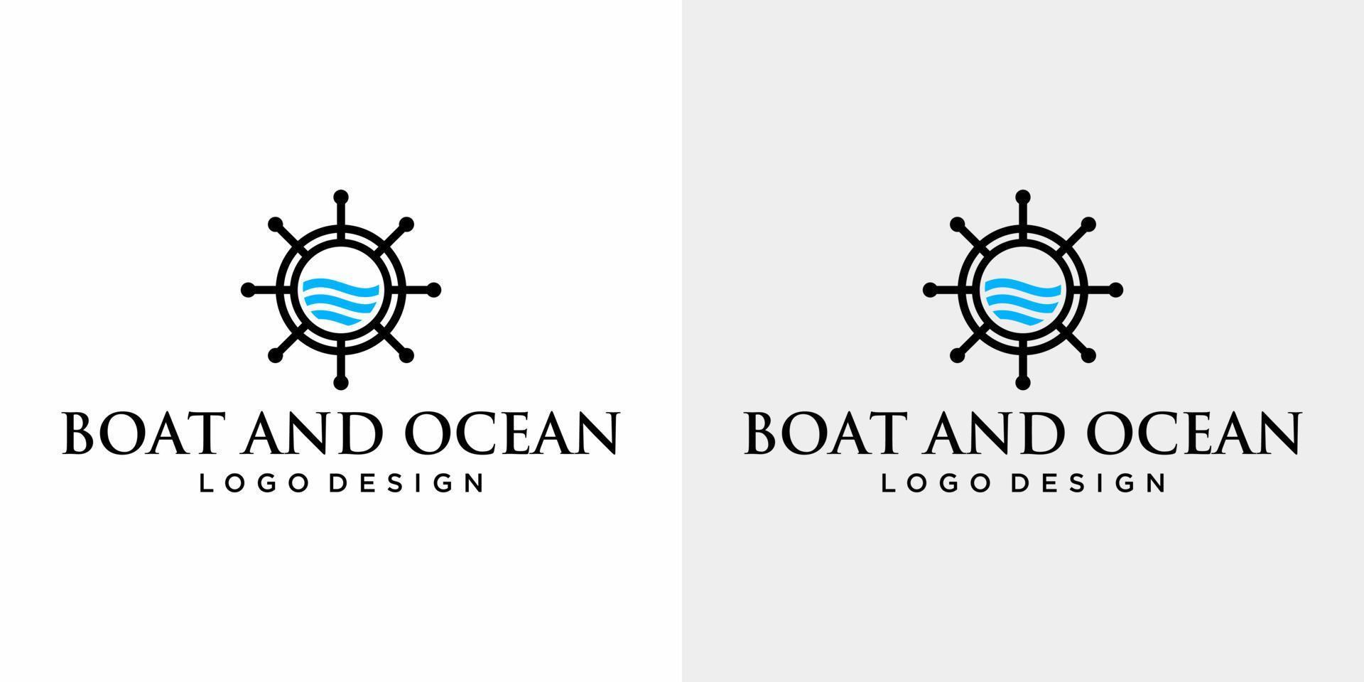 vereinfachtes Boot- und Ozean-Logo-Design mit weißem und schwarzem Hintergrund. vektor