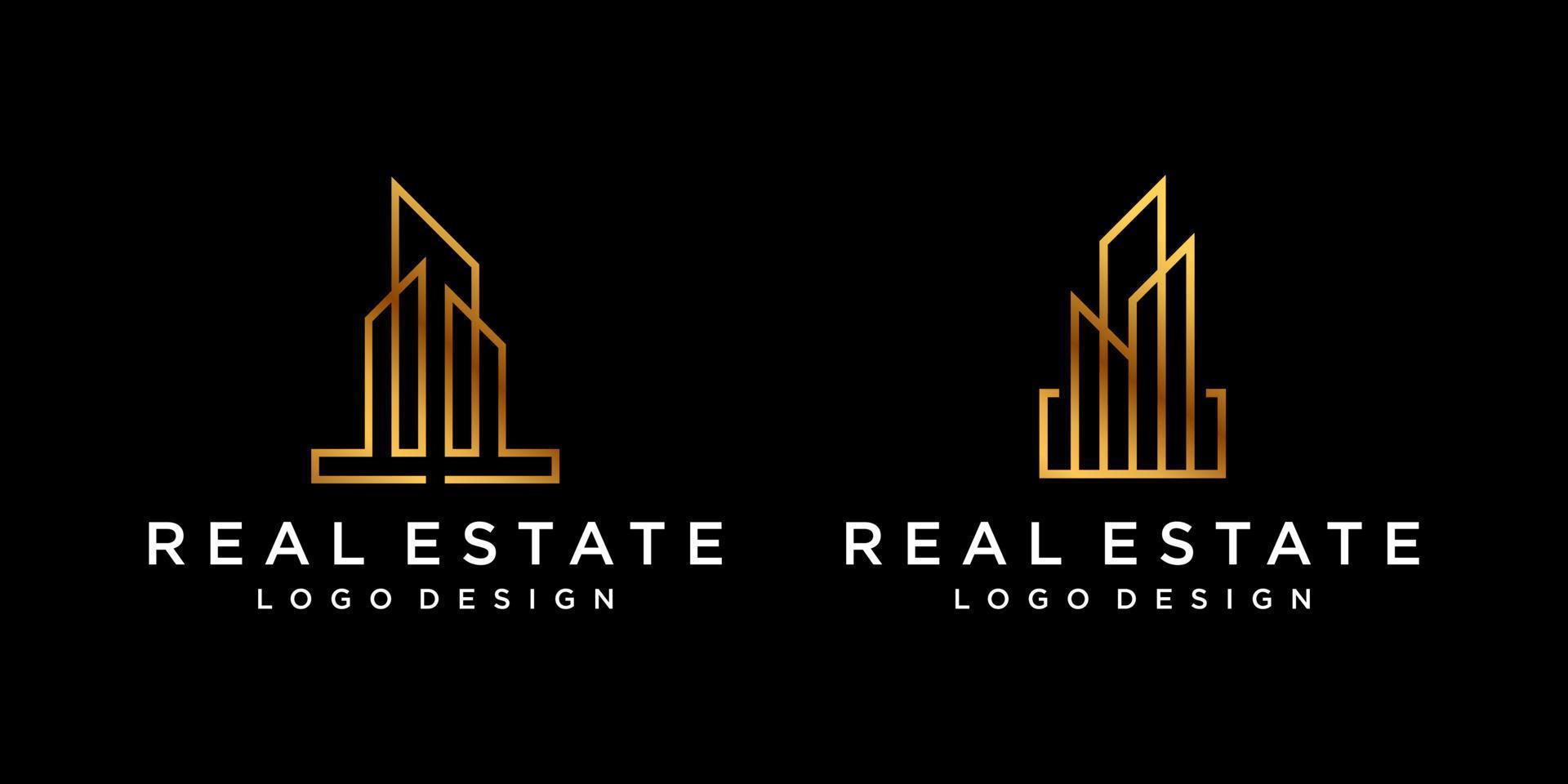 förenklad byggnadsform logotypdesign med lyxig guldfärg. vektor