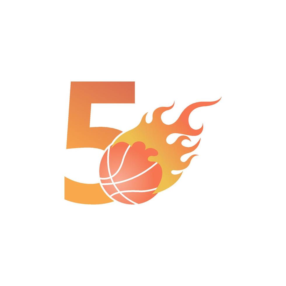 nummer 5 med basketboll i brand illustration vektor