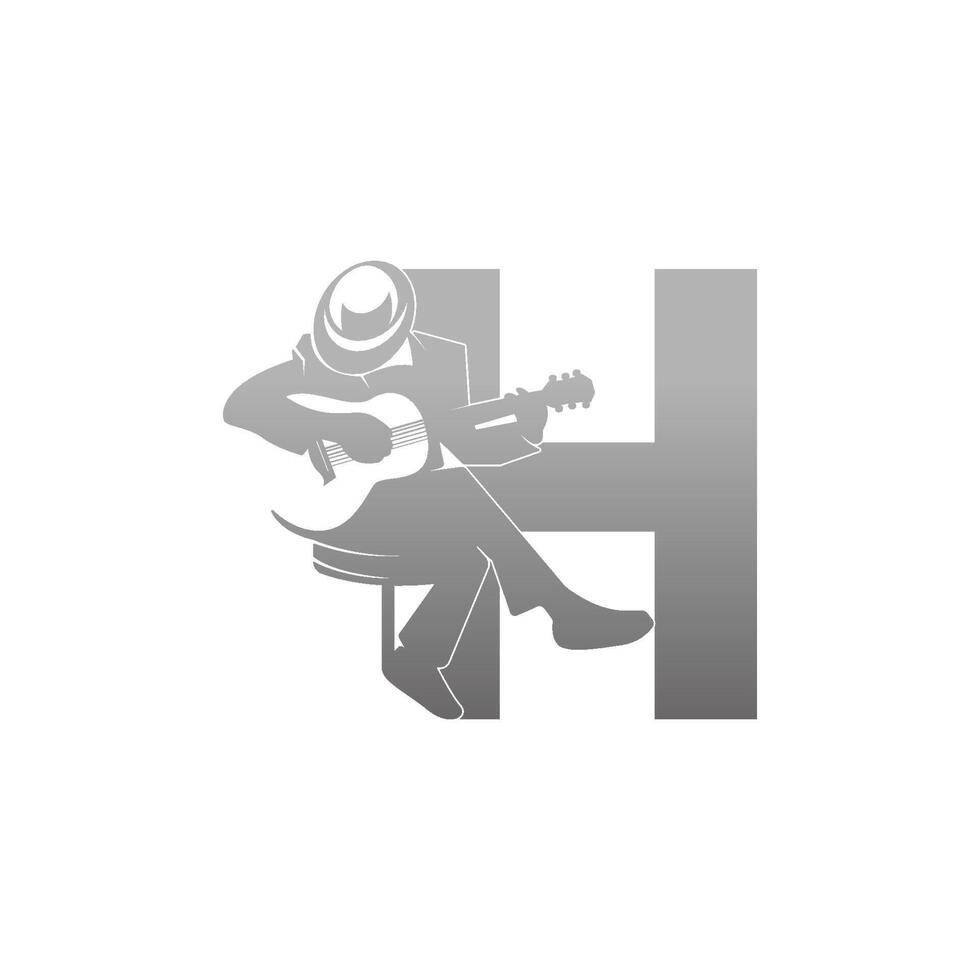 silhouette der person, die gitarre neben der illustration des buchstaben h spielt vektor