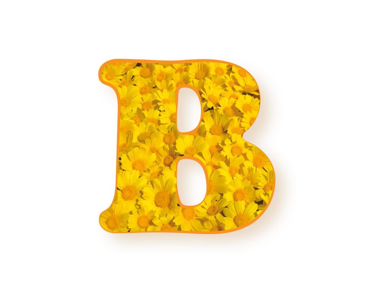 bokstaven b logotyp. gul färg vårblomma versal b, designelement alfabet, prästkragar textur, vektorillustration isolerad på vit bakgrund vektor