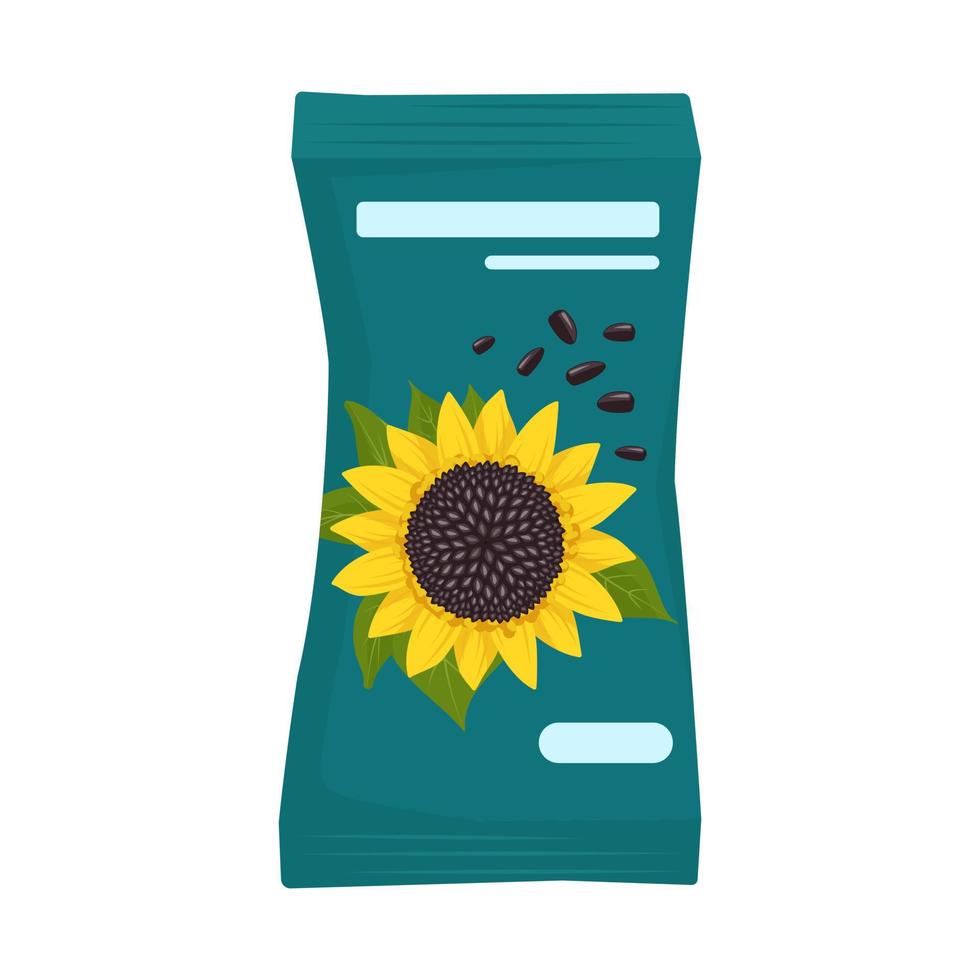 Packung mit schwarzen Sonnenblumenkernen in der Schale. fettes gesundes essen, leckere snacks, nüsse kochen. flache vektorillustration vektor