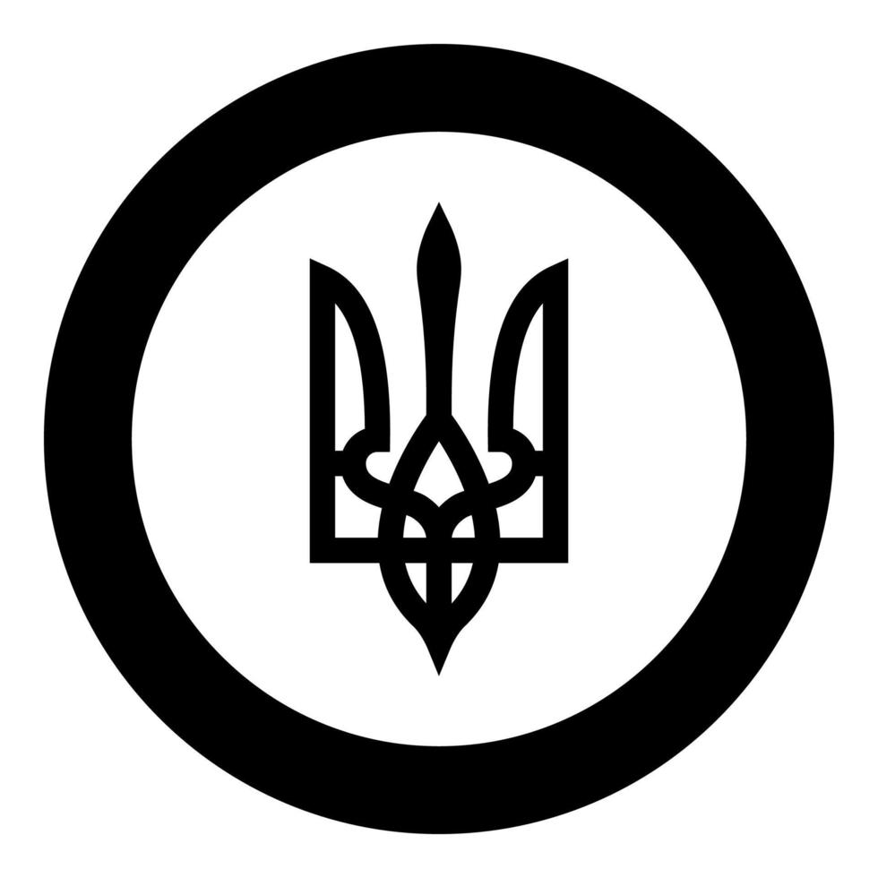 ukrainska statens vapen emblem nationell ukrainsk symbol treuddikon i cirkel rund svart färg vektorillustration platt stilbild vektor