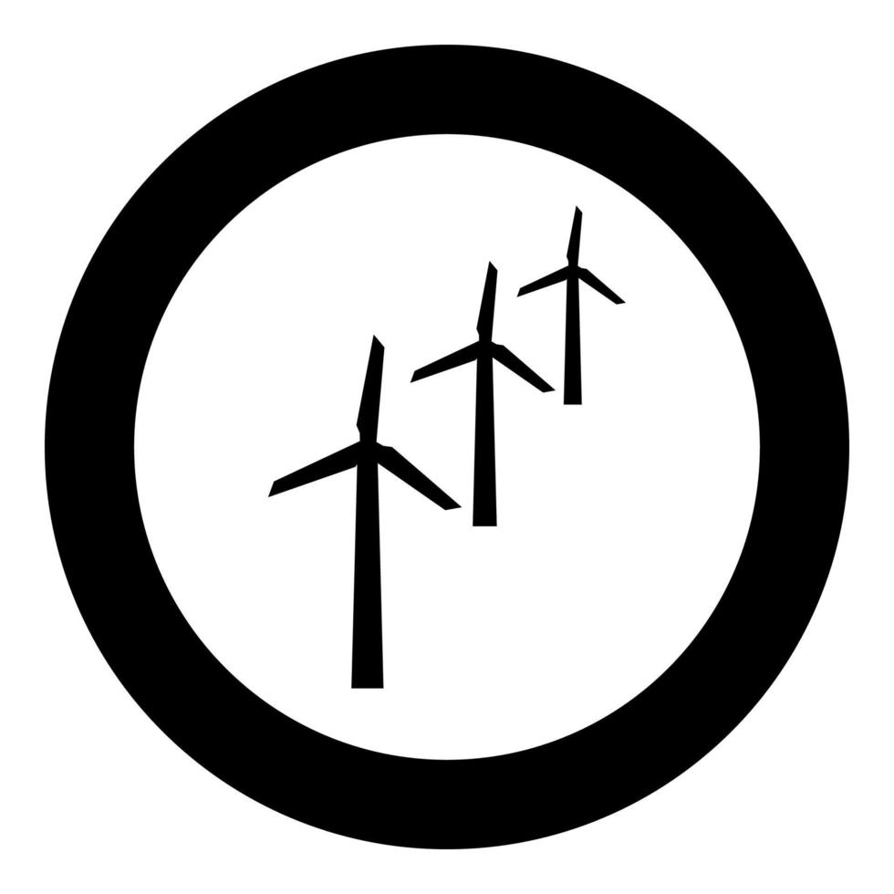 Windgeneratoren Turbinenleistung Windmühle sauberes Energiekonzept Symbol im Kreis rund schwarz Farbe Vektor Illustration Bild solide Umrisse Stil