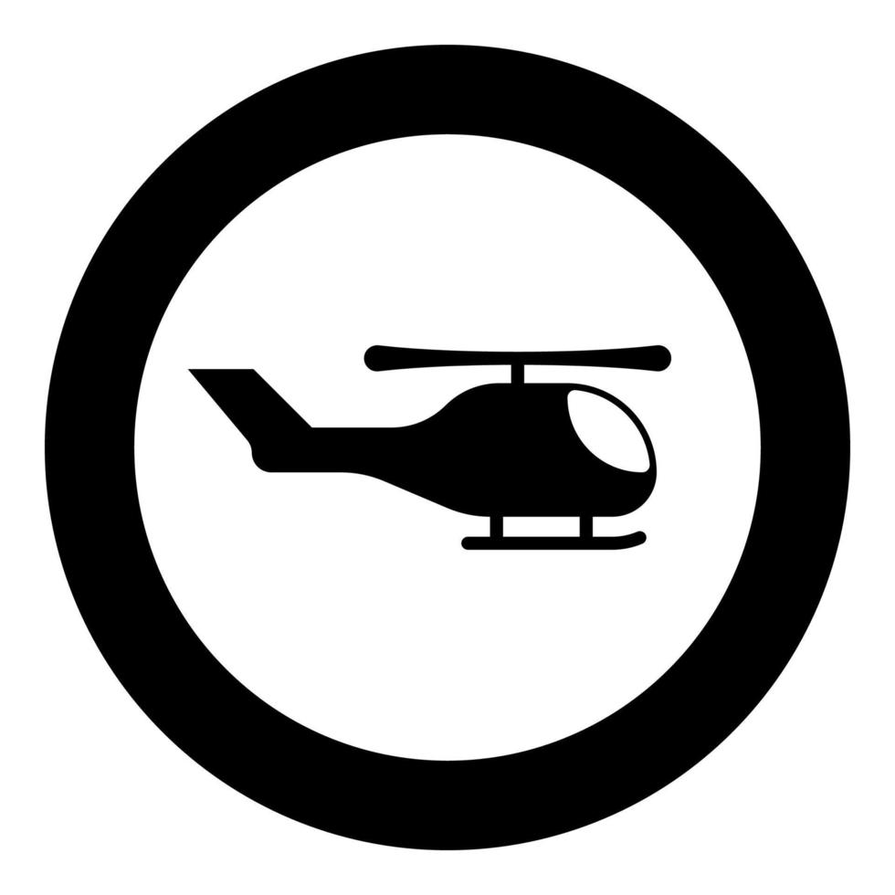 Helikopter-Hubschrauber in der Luft Symbol im Kreis rund schwarz Farbe Vektor Illustration Bild solide Umrisse Stil