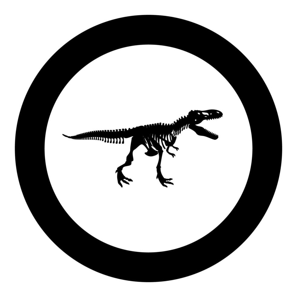 Dinosaurierskelett Tyrannosaurus rex Knochen Silhouetten Symbol im Kreis rund schwarz Farbe Vektor Illustration Bild solide Umriss Stil